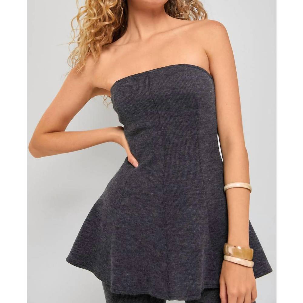 NEW MOON RIVER strapless neck top in charcoal